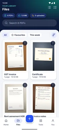 The Files screen with page previews