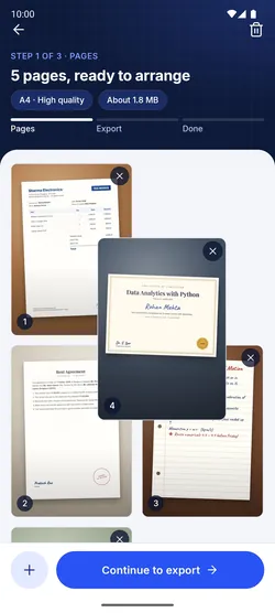 The Pages screen with a page being dragged